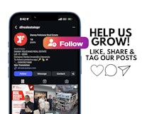a phone with the text help us grow follow share & tag posts